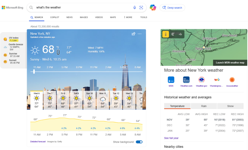 Mi az időjárás New York-ban via Bing - Rankingz